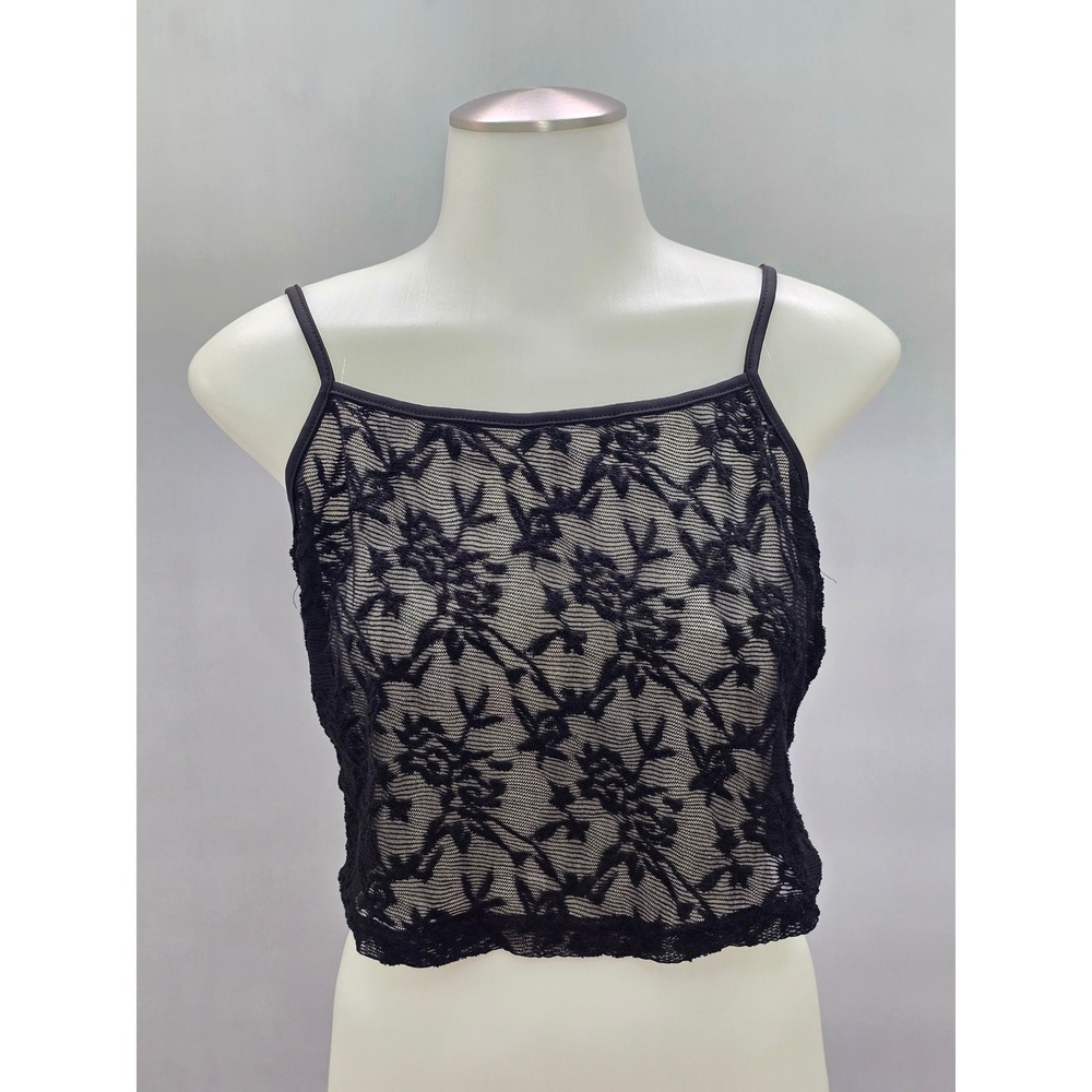 Black Lace Floral Cami Cropped Goth Top Large